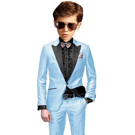 Burgundy Boys Slim Fit Tuxedo 2 Pieces Jacket Pants Formal Party Outfit One Button Peak Lapel Kids Suit Set Wedding Guest Wear