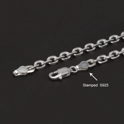 4mm 925 Sterling Silver Diamond-Cut Paperclip Chain Bracelet for Men Cable Link Chain Simple Hiphop Fashion Party Jewelry