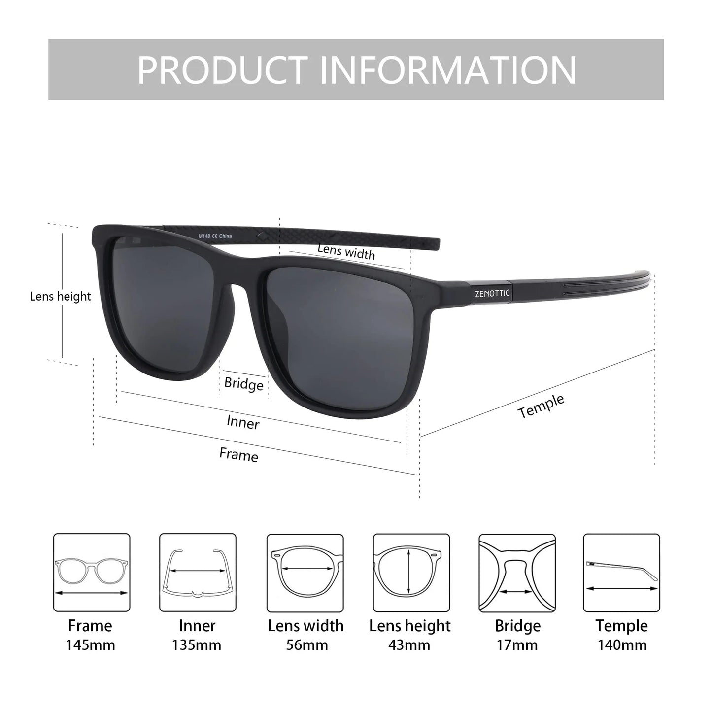 Square Polarized Sunglasses for Men - Lightweight TR90 Frame UV Blocking Shades for Driving Fishing Golf Sports