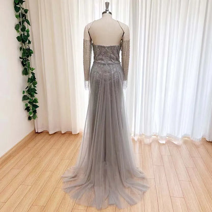Beaded Mermaid Evening Dress for Women 2026 Elegant High Neck Long Sleeves for Women Wedding Party Gown Customized