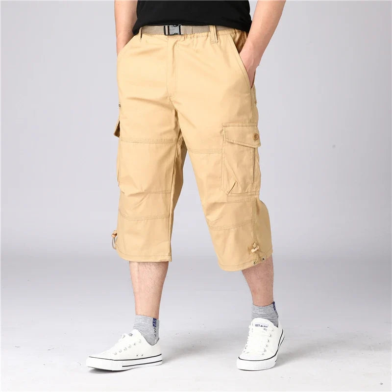 Summer pure cotton cropped shorts for men and young people, straight leg sports camouflage casual workwear shorts, loose and thi