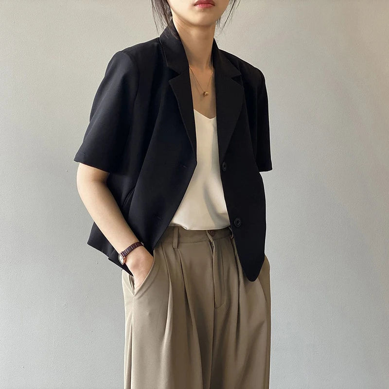 Elegant Casual Blazers Women Short Sleeve Loose S-3Xl Suit Coat Tops Korean Summer Fashion Solid Sweet Simple Blazers New