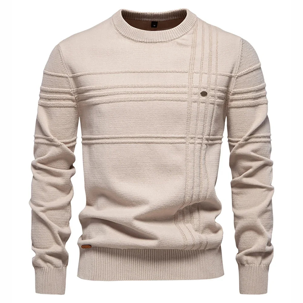 Mens Crewneck Pullover Sweater Knitted Cotton Stripped Quality Autumn Winter Warm Sweaters for Men