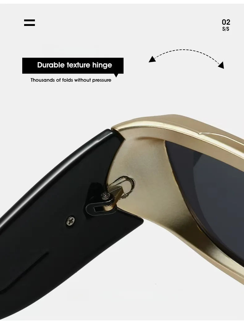 Luxury Gold Chain Small Rectangle Sunglasses Man Thick Frame Punk Rock Hip Hop Party Cool Shades UV400 gafas sol hombre