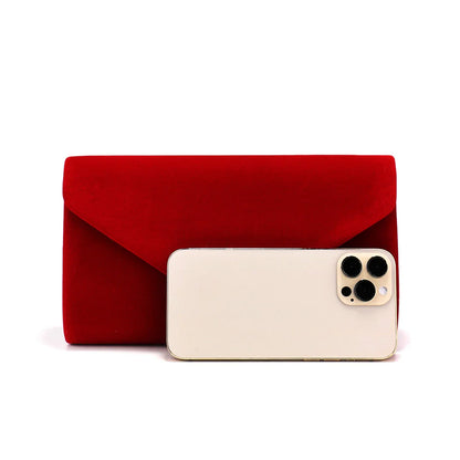 Red Color Women Evening Bags Cover Envelope Design Pary Wedding Girl Handbags With Chan Shoulder Clutch Velvet Fashion Purse