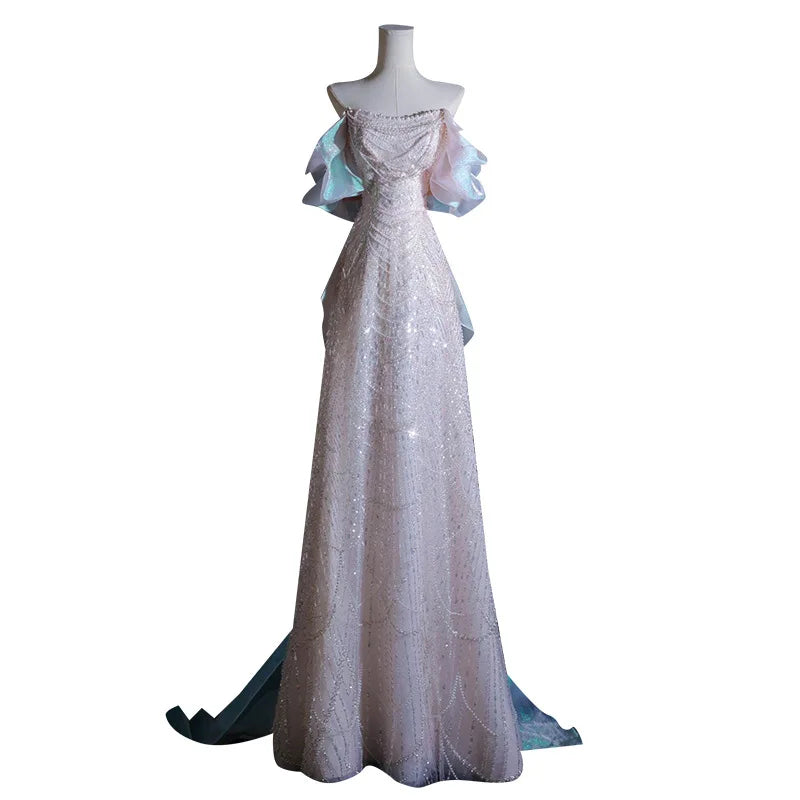 Luxury Elegant Beaded Evening Dresses 2025 New Shoulder Sequins Fishtail Dress Graduation Prom Wedding Dress Engagement Dress