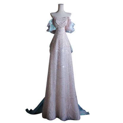 Luxury Elegant Beaded Evening Dresses 2025 New Shoulder Sequins Fishtail Dress Graduation Prom Wedding Dress Engagement Dress