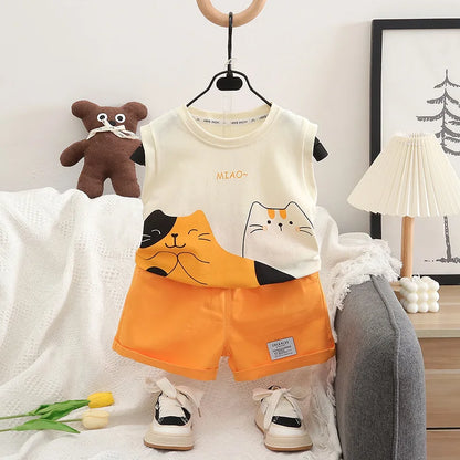 Summer Girls Clothes Suit Children Boys Vest Shorts 2Pcs/Sets Kids Infant Baby Boys Clothing Sports Costume Toddler Tracksuits
