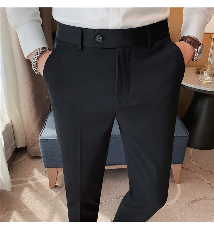 Autumn Winter New Embroidered Business Formal Pants Men Fashion Wedding Slim Fit Trousers High Quality Solid Social Suit Pants