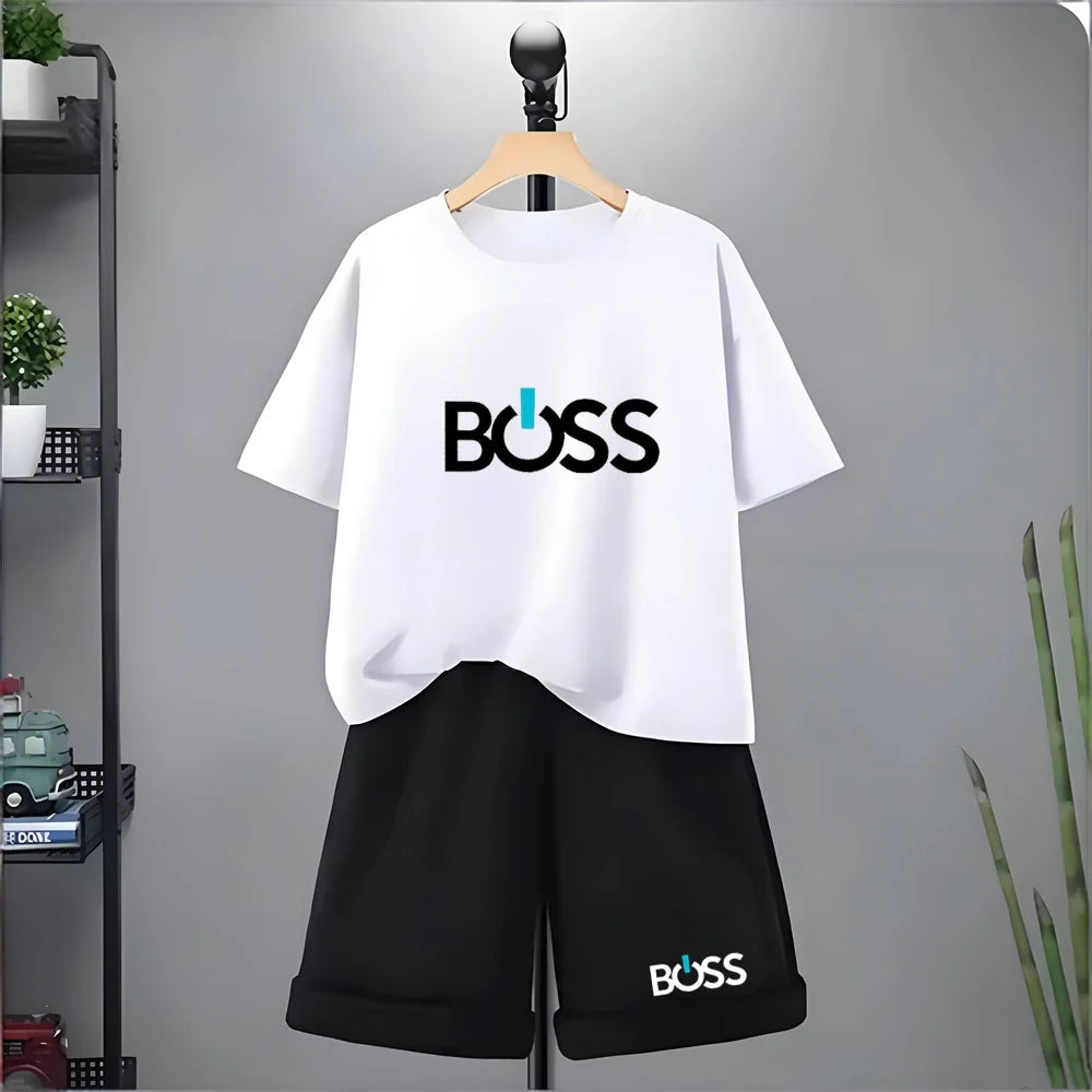 Kids Tshirt Summer 3-12 Years Letter Fashion T-shirt Boys Girls Toddler Short-sleeved+Shorts Casual Cool Sports Set clothing