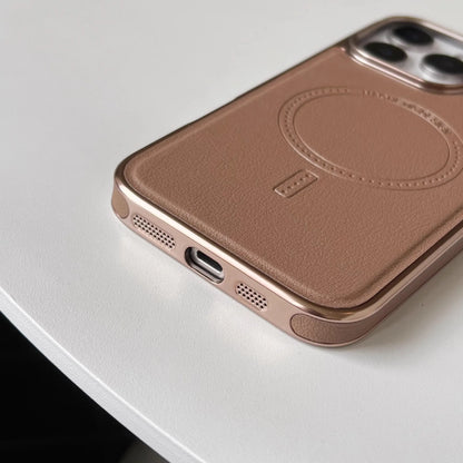 Premium Plating Frame Business Leather Magnetic Case for iPhone 17 16 15 14 13 Pro Max  Plus 17Air For Magsafe Shockproof Cover
