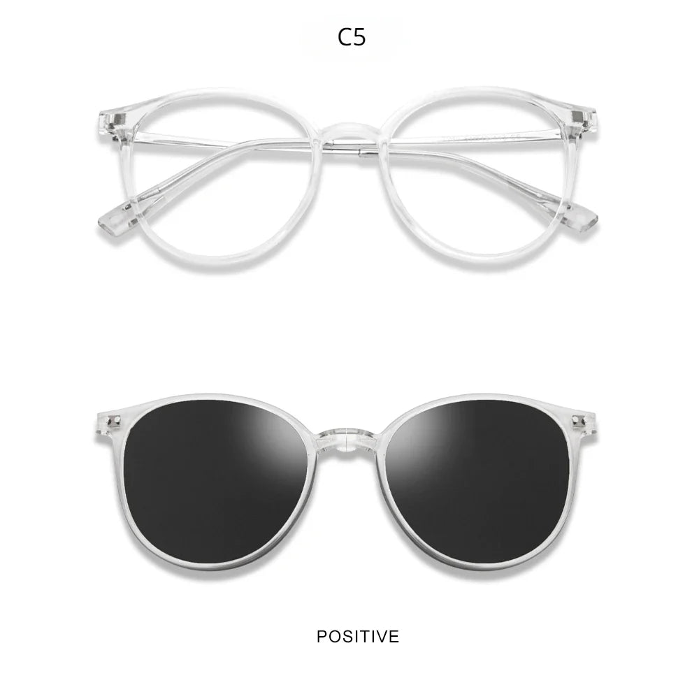 Magnetic Clip On Glasses Women Driving Polarised Round Pink Optical Myopia Eyewear Men Custom Prescription Glasses 2240