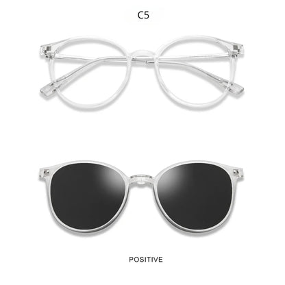 Magnetic Clip On Glasses Women Driving Polarised Round Pink Optical Myopia Eyewear Men Custom Prescription Glasses 2240