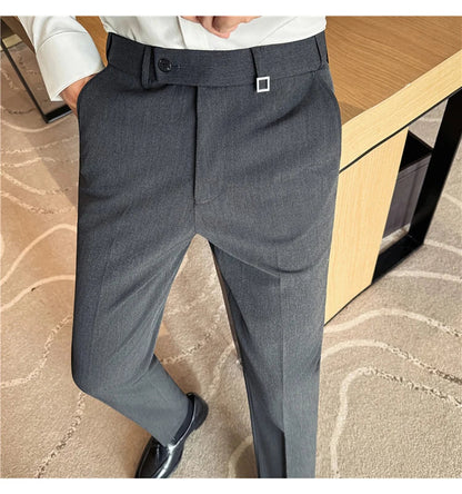 High Quality Invisible Elastic Waist Business Casual Suit Pants Built-in Anti Slip Strip Slim Fit Office Social Dress Trousers