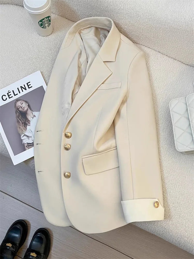 2026 New Temperament Commuting Suit Jacket Spring Autumn Women Blazers Notched Lapel Lined Design Sense Lady Suit Coats Trend