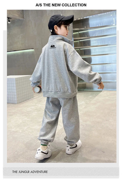 Boys Cotton Turtleneck Full Zip Sweatshirt Jacket+Sweatpant Workout Set School Kids 2PCS Tracksuit Children Jogger Outfit 5-16Yr