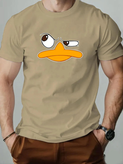 Men's T-Shirt 100% Cotton Funny Duck Cartoon Pattern Print Summer Round Neck Breathable Casual Short Sleeve Fashion T Shirt