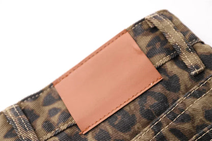 High Waisted Leopard Print Jeans for Women Y2k Retro Streetwear Denim Pants Hip Hop Straight Wide Leg Baggy Jeans
