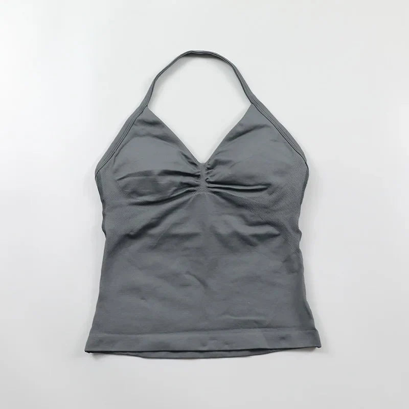 Yoga Longline Strappy Top Leggings Set Women's Backless Camisole Built-In bra Vest High-Waisted Hip Lift Gym Shorts Sports Set
