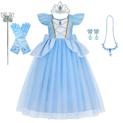 Deluxe Elegant Cinderella Princess Ball Gown Fancy Birthday Cinderella Party Dress Vestidos Costume Play Carnival Apparel