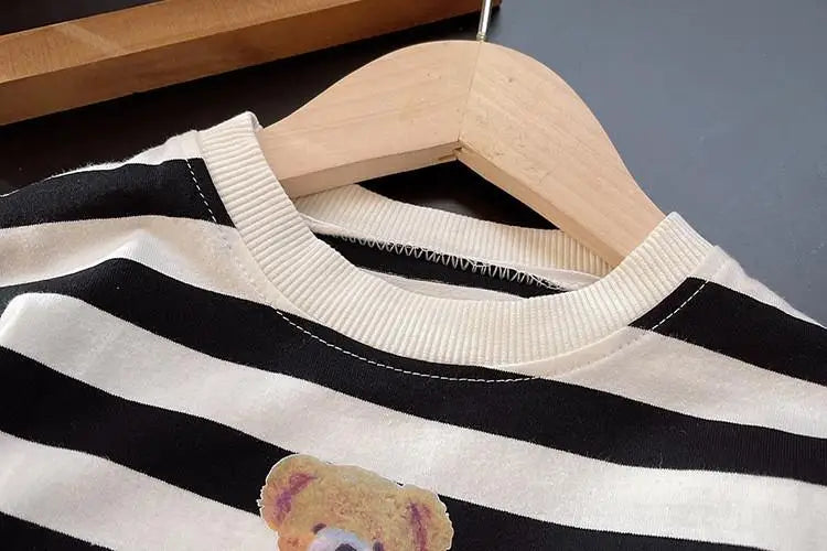 New Baby Boy Clothes Summer Children Suit Causal Striped Cartoon Tshirt Jeans 2Pcs/Set Kids Fashion OutfitsToddler Tracksuits