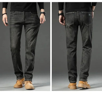 High Quality Winter Jeans New Casual Straight Tube with Fleece Thickening Loose Outside Warm Long Pants Streetwear Men
