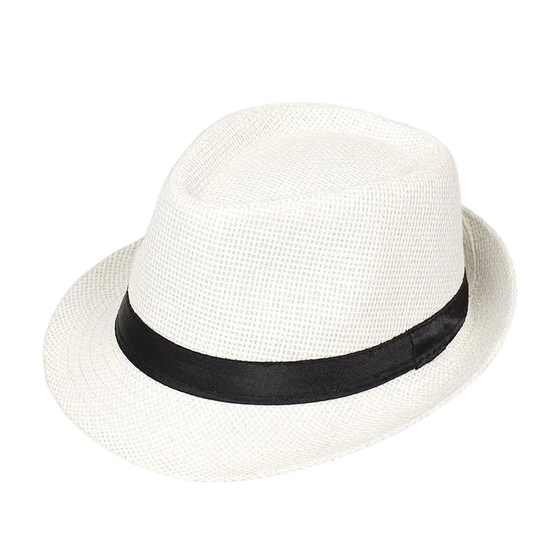 Jazz Hat British Style Linen Solid Color Hat for Men and Women Rolled Brim Couple Style Sun Hat Paper Straw Hat