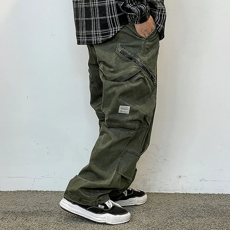 American Streetwear Army Green Cargo Pants For Men High Quality Hip Hop Skateboard Baggy Pants Korean Fashion Trousers Male
