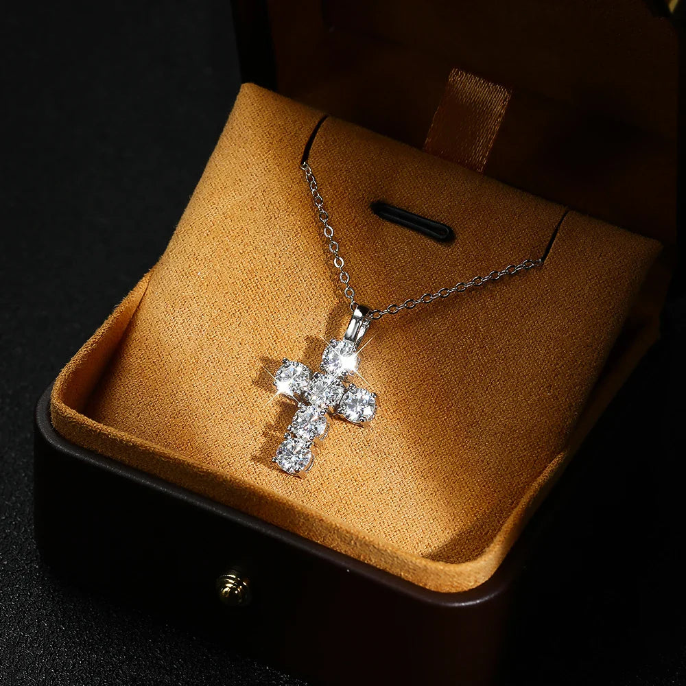3ct D VVS1 Moissanite Cross Pendant Necklaces for Women Man Sparking Diamond with GRA 100% 925 Sterling Silver Necklace