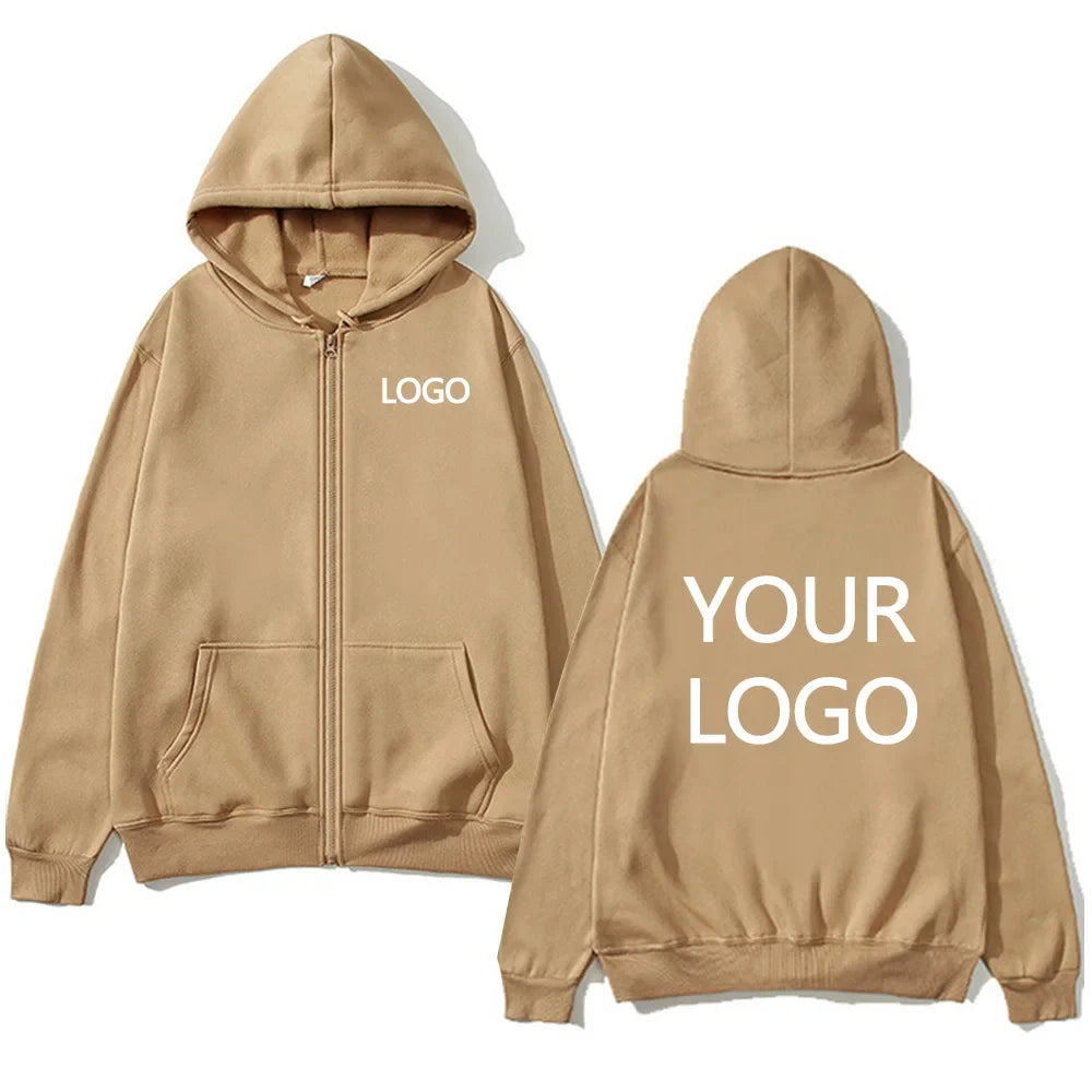 DIY Personalised customised logo, men's street hoodie, zip front sports sweatshirt, women's casual knitted hoodie, couple's gift