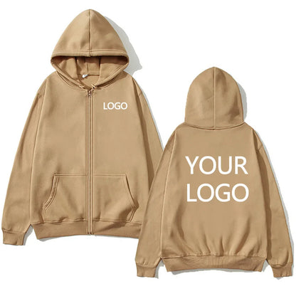 DIY Personalised customised logo, men's street hoodie, zip front sports sweatshirt, women's casual knitted hoodie, couple's gift