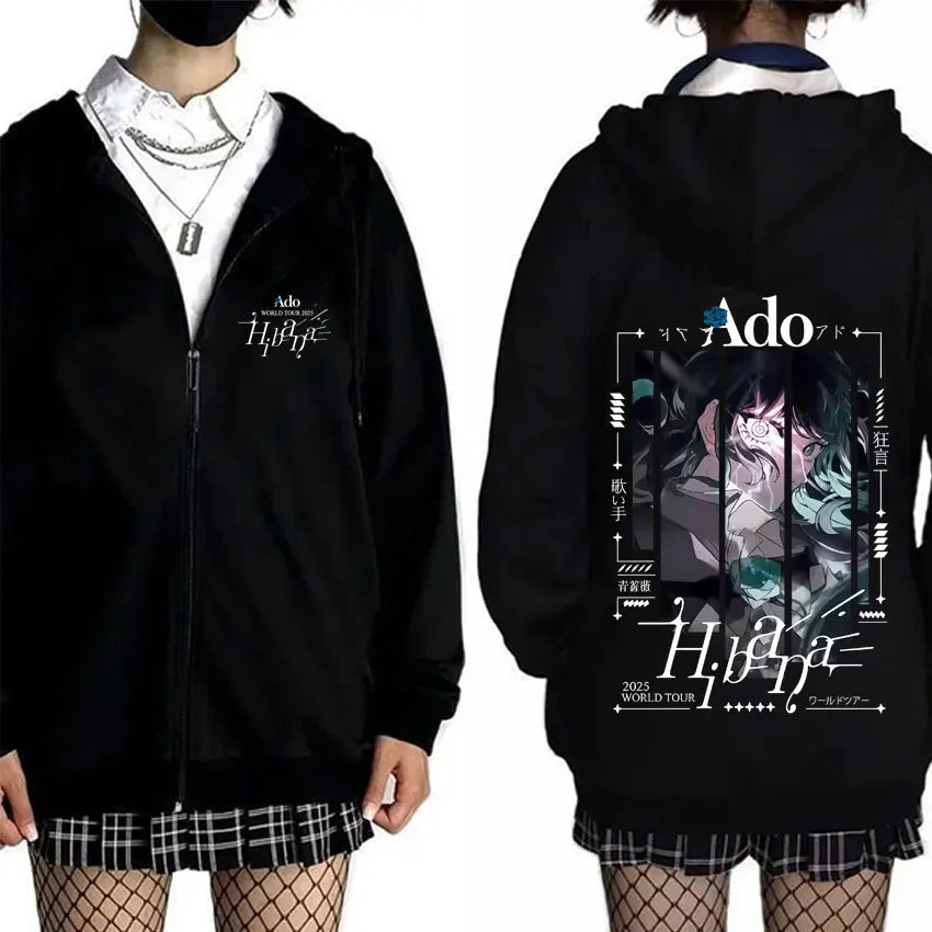 Ado World Tour 2025 Hibana Zipper Hoodie Men Women Clothing Fashion Japanese Style Streetwear Unisex Casual Fleece Zip Up Jacket