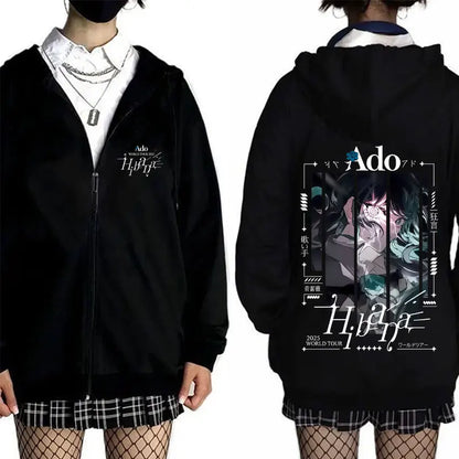 Ado World Tour 2025 Hibana Zipper Hoodie Men Women Clothing Fashion Japanese Style Streetwear Unisex Casual Fleece Zip Up Jacket