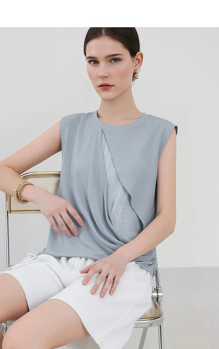 Women's Camisole 2026 Summer New Round Neck Stretch Jacquard Patchwork Tank Top Casual Sleeveless Vest For Women 12652011