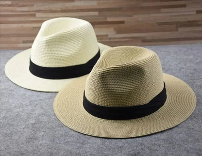 Unisex Panama Straw Hat Wide Brim Summer Beach Sun Protection Fedora Style - Sizes 55-57/58-60/61-64cm (Large/Plus)"