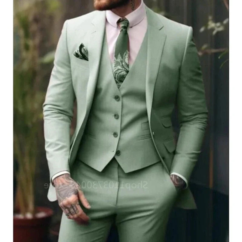 3 Pcs Formal Wedding Suits for Men Groom Tuxedos Casual Business Suit Slim Fit Party Prom Suit Set (Jacket+Vest+Pants)
