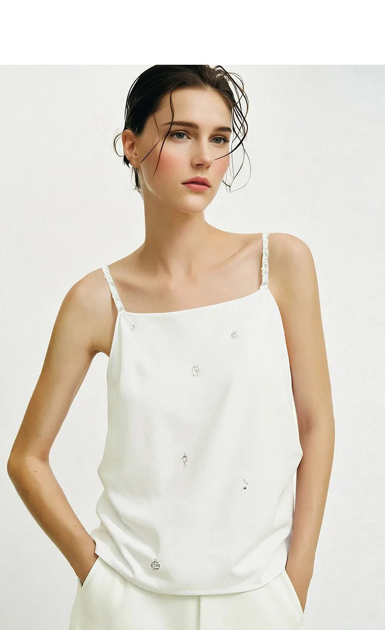 Women's Camisole 2026 Summer New Metal Detail Linen Blend Spaghetti Strap Loose Casual Sleeveless Tank Top Women 12642102