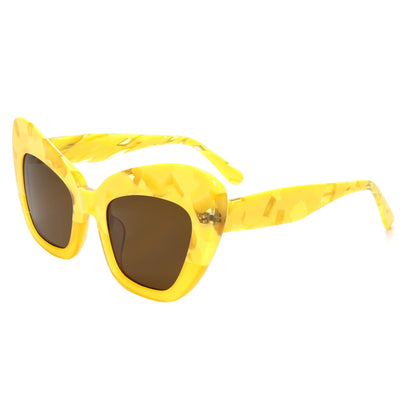 Trendy Retro Sunglasses Asymmetric Color Block Cat Frame UV400 for Women Men Polarized Daily Cool Style Modern Fasion