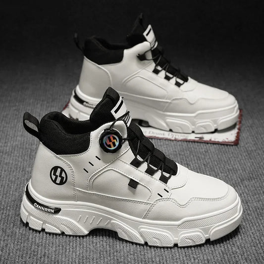 Autumn Men's Sneakers New Breathable Workwear Shoes Trendy Thick Soled Shoes Anti Slip White Casual Skateboard Shoes Ankle Boots