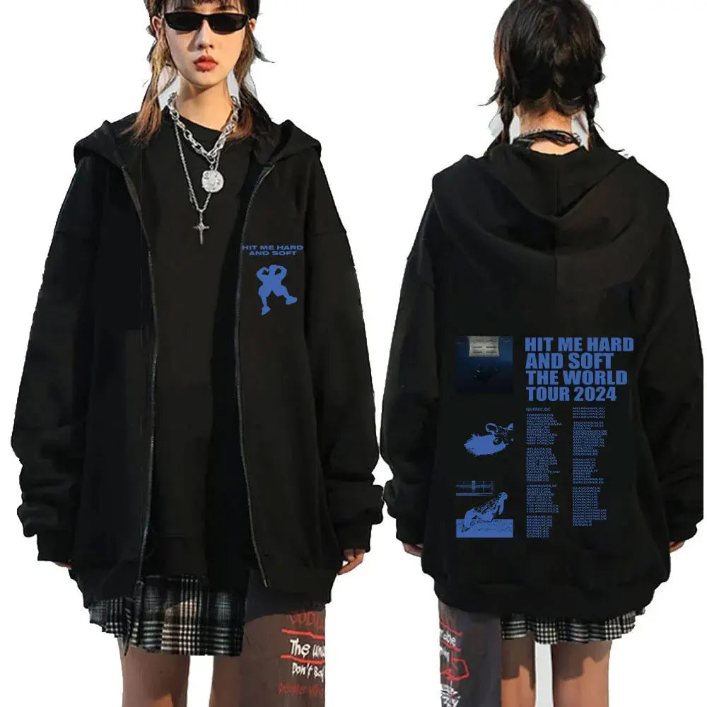 Hit Me Hard and Soft 2025 Tour Zipper Hoodies Men Women Harajuku Pullovers Fashion Hip Hop Zip Up Sweatshirts Jackets Fans Gift