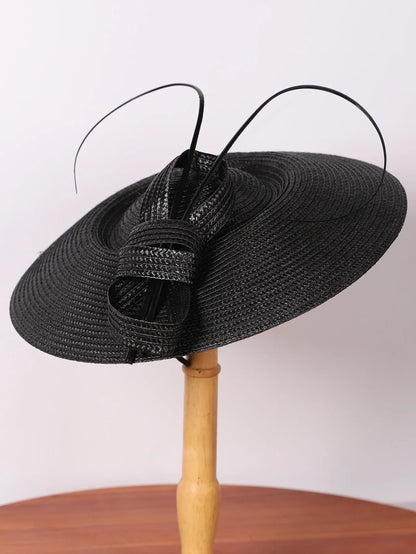 Fascinators Black White Weddings Pillbox Hat For Women Church Hat Sraw Fedora Black Wide Ladies Dress Kentucky Derby Hats