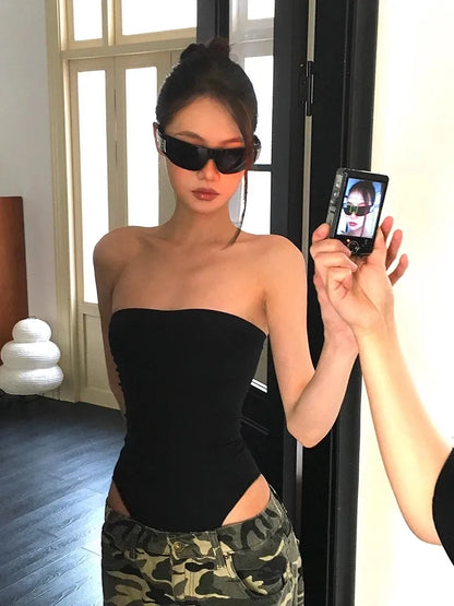 Women's Seamless Bandeau Bodysuit With Ruched Bust Detail