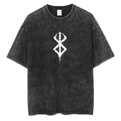 Anime Berserk Logo Graphic Printed T Shirt Men Women Vintage Manga T-shirts Washed Cotton Tshirt Harajuku Male Oversized Tee