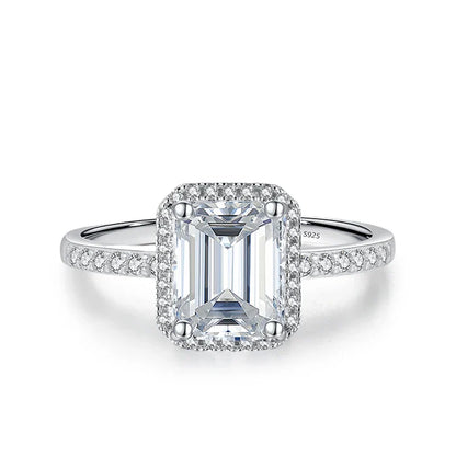 1ct 2ct Moissanite Ring for Women Emerald Radiant Cut Lab Diamond Rings Sterling Silver 925 with Gold Plated Wedding Band