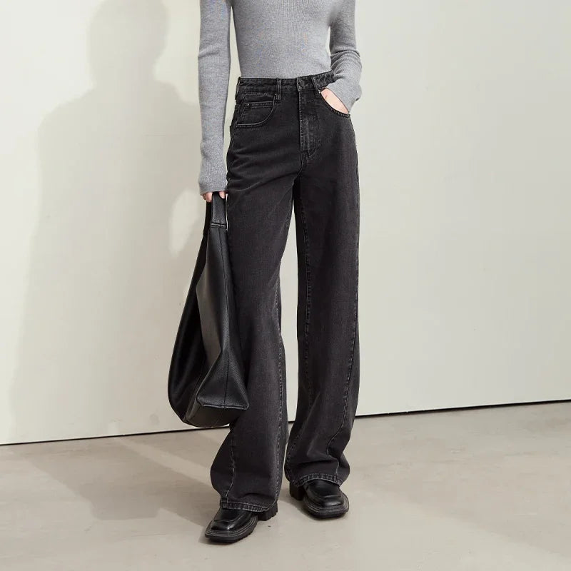 Minimalism Women's Jeans 2024 Autumn New Casual Cotton Denim Pants Retro Trendy Loose Straight Wide-leg Trousers 12443249