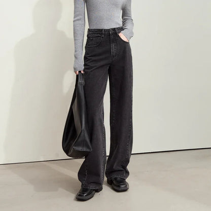 Minimalism Women's Jeans 2024 Autumn New Casual Cotton Denim Pants Retro Trendy Loose Straight Wide-leg Trousers 12443249