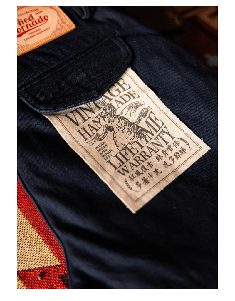 Blue-Black Officer Trousers Slim Straight Fit 14oz Indigo Selvedge Denim Jeans