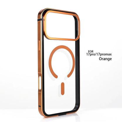 High End Metal Frame Phone Case, For IPhone 17 Pro 17 Promax Magsafe Magnetic Charging HD Backplate Phone Protection Cases
