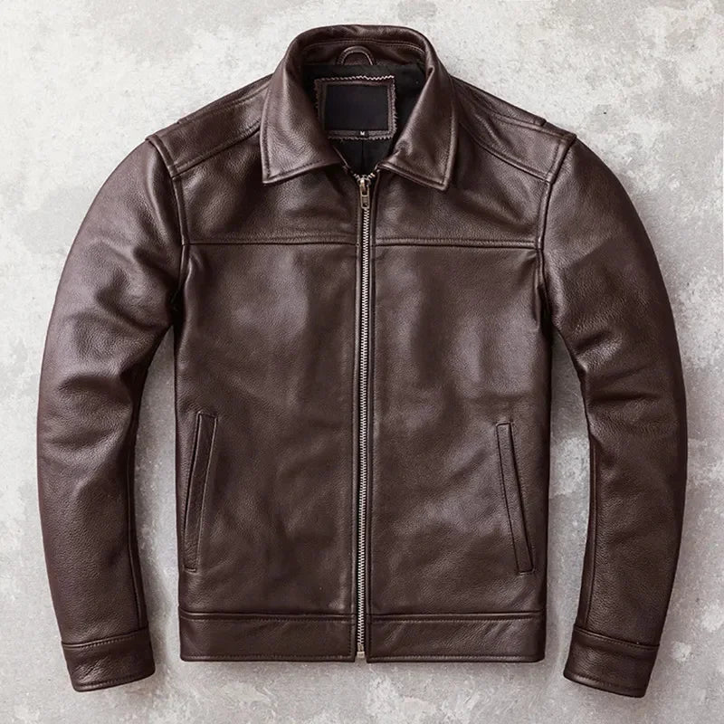 New Casual Real Cowhide Genuine Leather Jacket Men Slim Mens Clothes Spring Autumn Men's Cow Clothing Asian Size 6XL