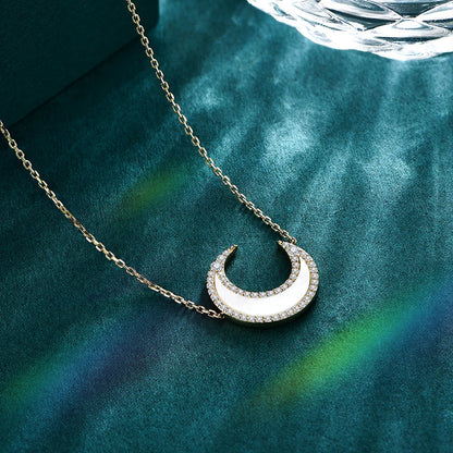 D Color VVS1 Luxury Moon Moissanite Necklace for Women Solid S925 Silver Yellow Gold Pendant Fine Jewelry Girls Party